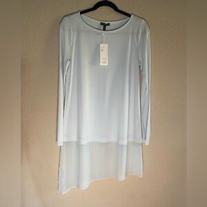 Eileen Fisher stretch-silk bateau-neck tunic pale blue Sz S petite asymmetric